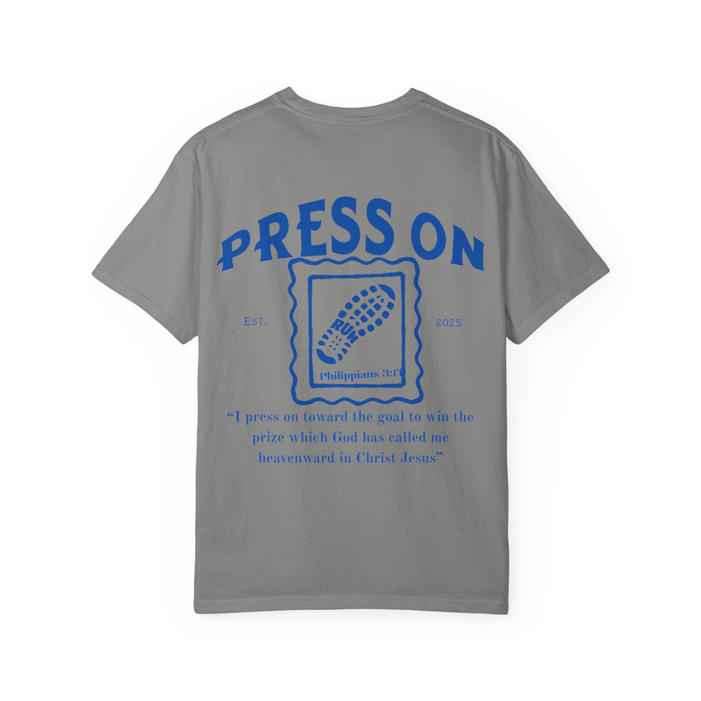 Press On Philippians 3:14 Comfort Tee| Postage Design