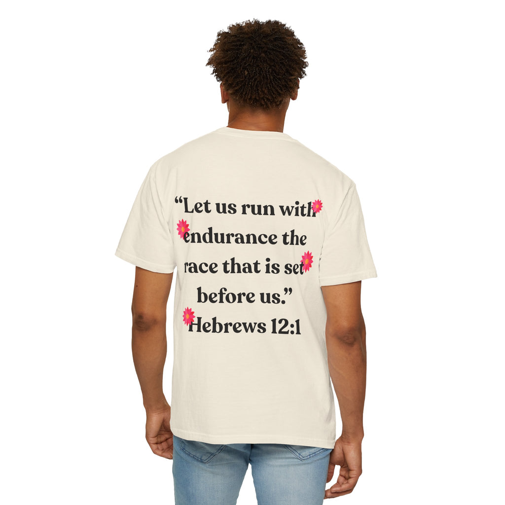 Run With Endurance Bible Verse Comfort Tee| Hebrews 12:1| Cactus Design