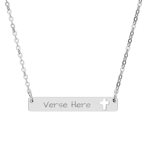 Engravable Cutout Cross Bar Necklace with Personalized  Verse Pendant