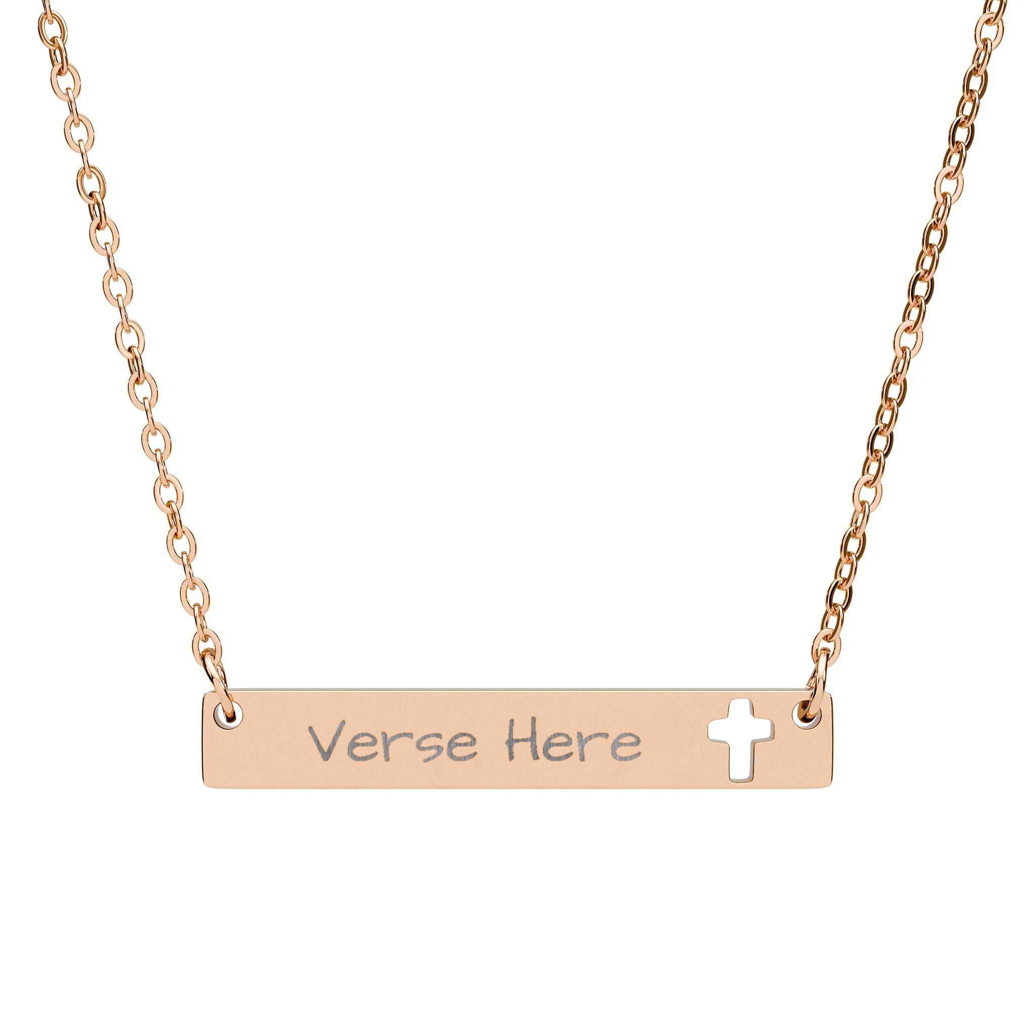 Engravable Cutout Cross Bar Necklace with Personalized  Verse Pendant