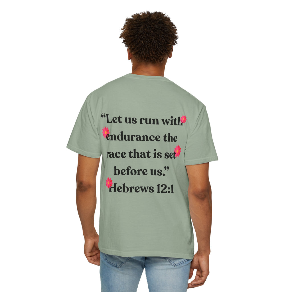 Run With Endurance Bible Verse Comfort Tee| Hebrews 12:1| Cactus Design