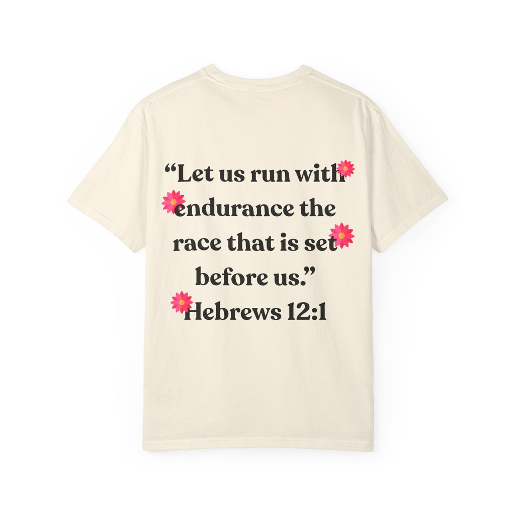 Run With Endurance Bible Verse Comfort Tee| Hebrews 12:1| Cactus Design