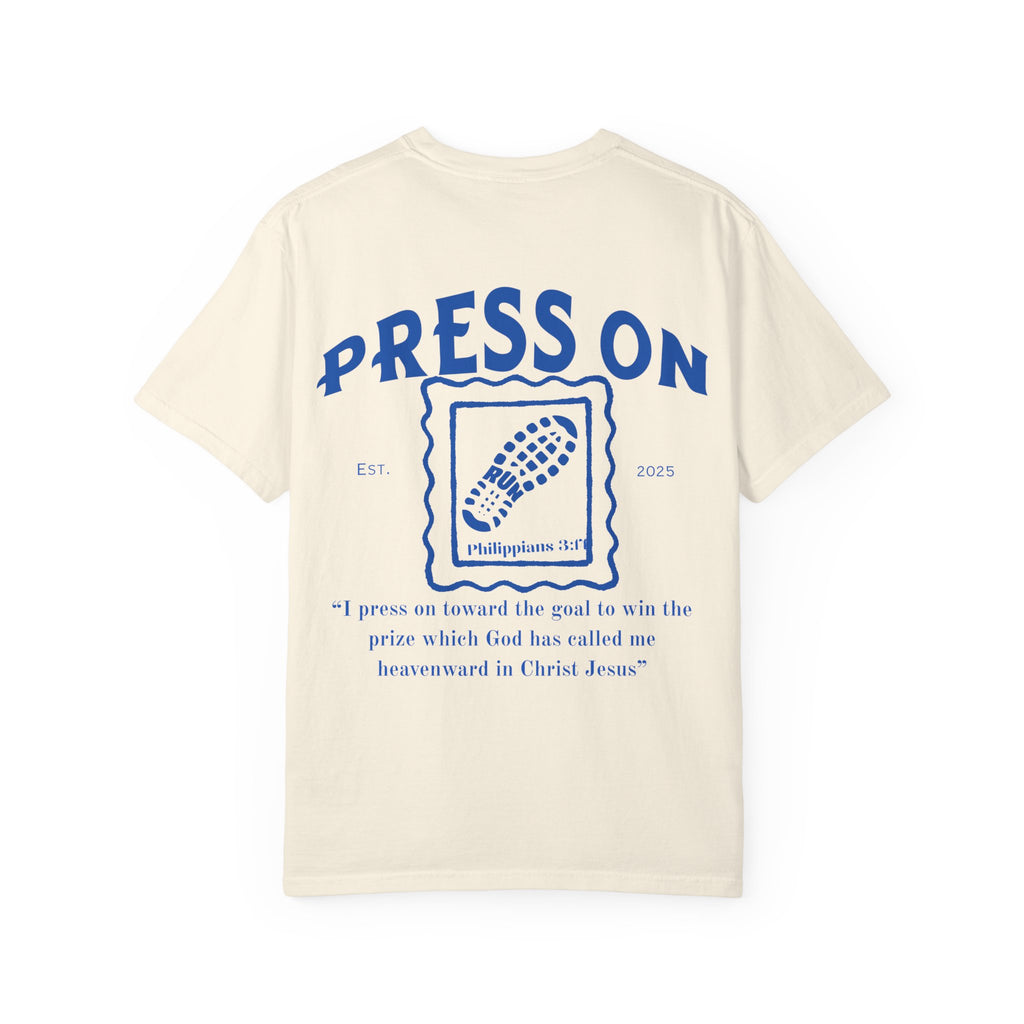 Press On Philippians 3:14 Comfort Tee| Postage Design