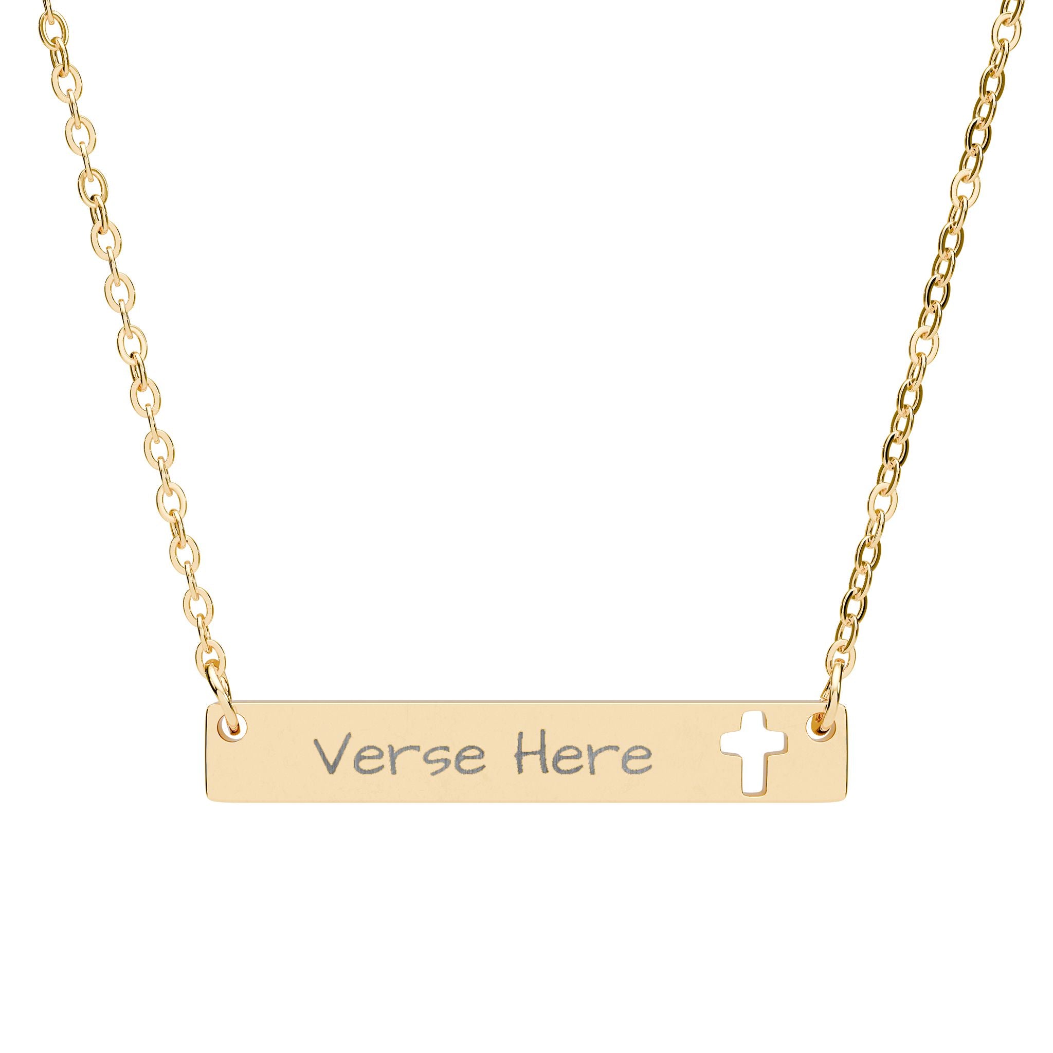 Engravable Cutout Cross Bar Necklace with Personalized  Verse Pendant