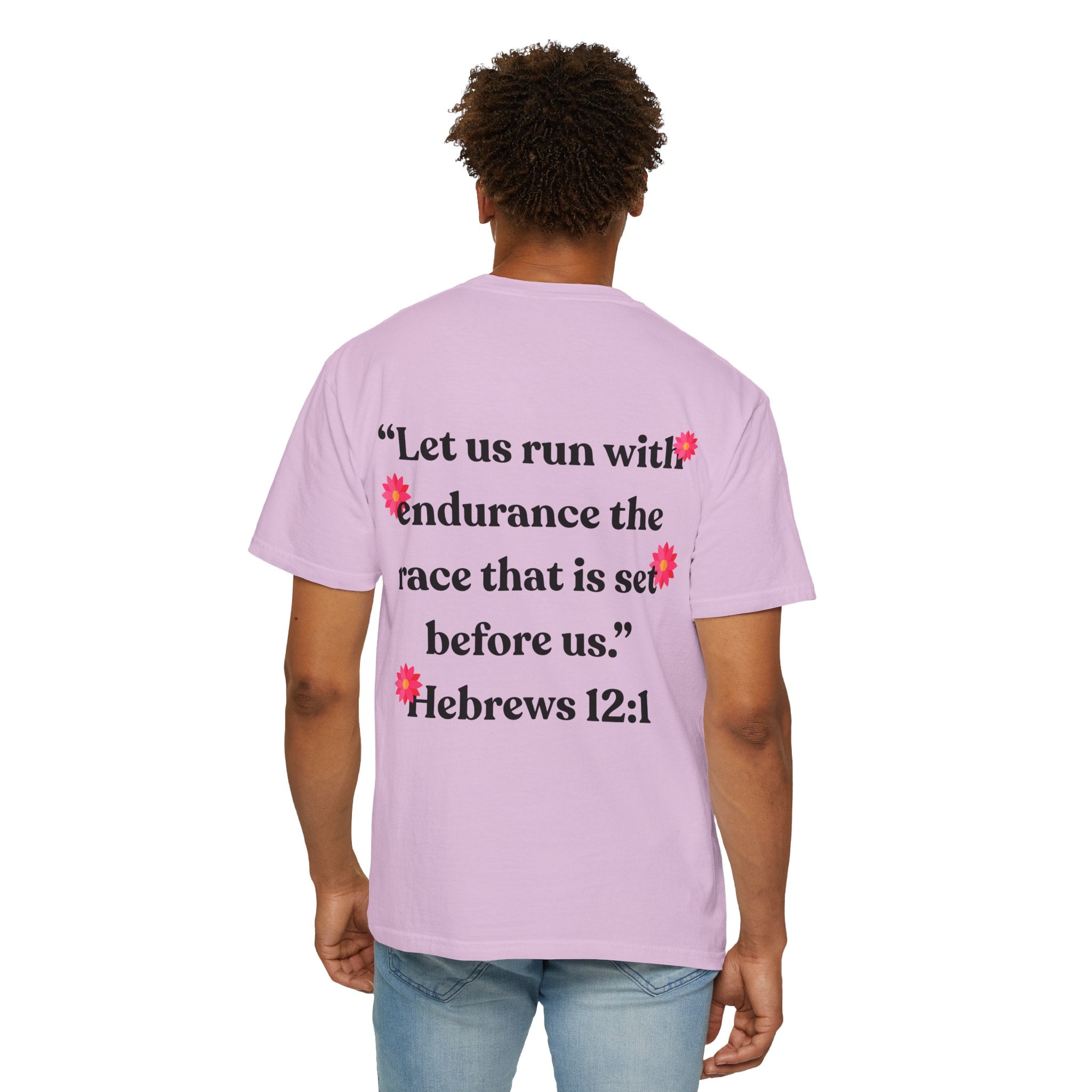Run With Endurance Bible Verse Comfort Tee| Hebrews 12:1| Cactus Design