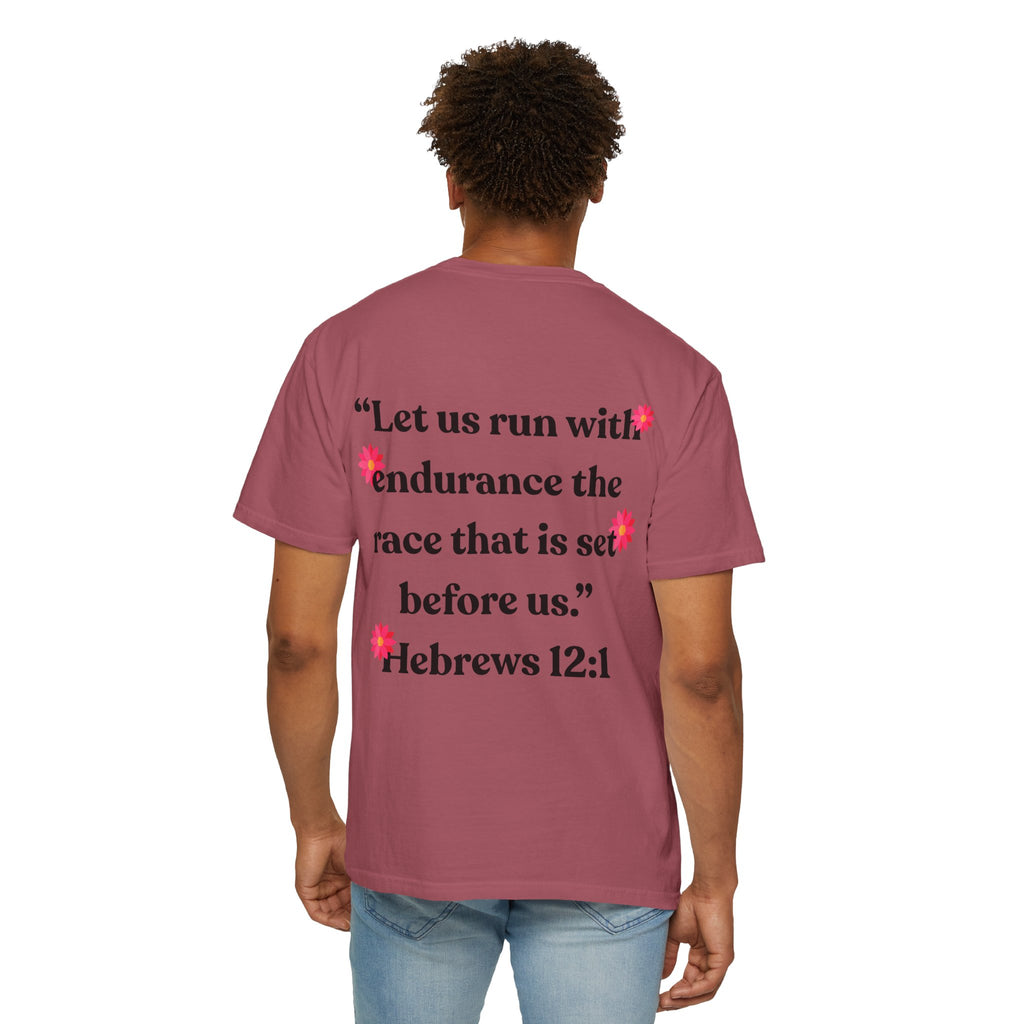 Run With Endurance Bible Verse Comfort Tee| Hebrews 12:1| Cactus Design