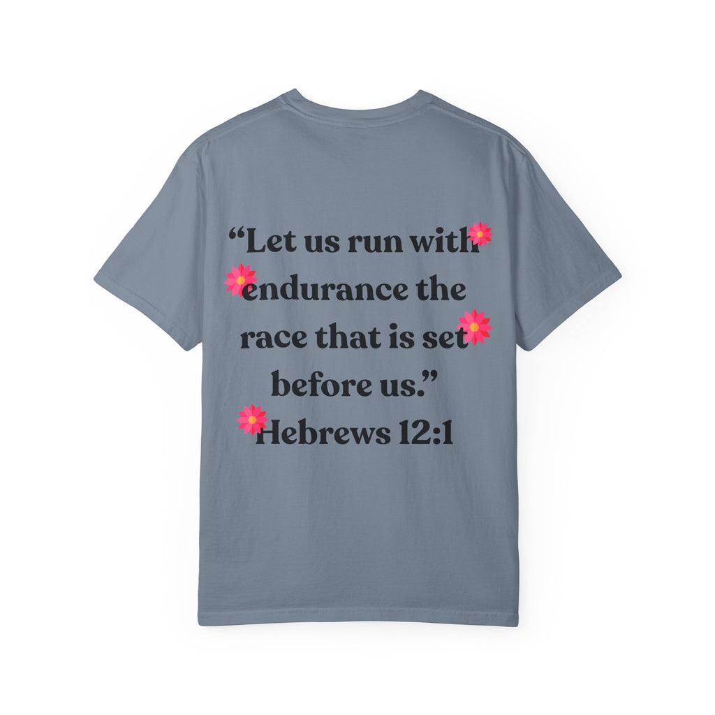 Run With Endurance Bible Verse Comfort Tee| Hebrews 12:1| Cactus Design